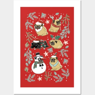 Christmas Pugs Posters and Art